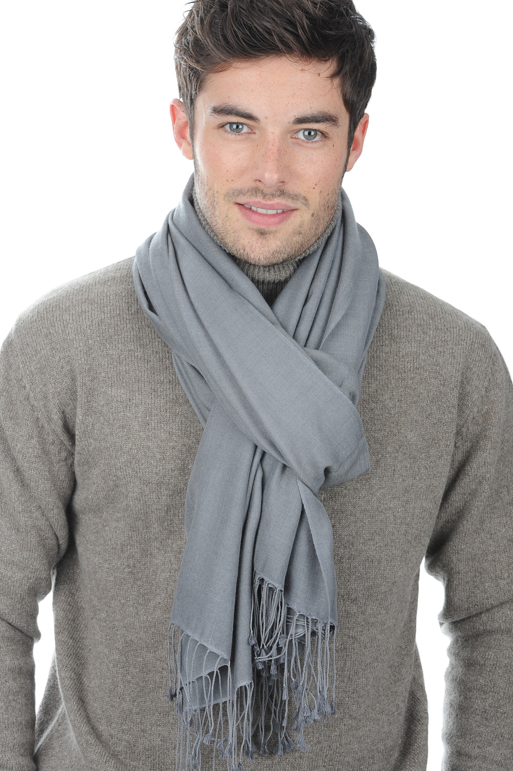 Cashmere & Silk accessories shawls platine steel gray 204 cm x 92 cm